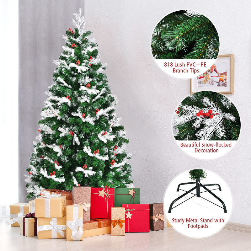 Load image into Gallery viewer, 6ft/7ft Snow Flocked Christmas Tree, Artificial Hinged XmasTree - GoplusUS