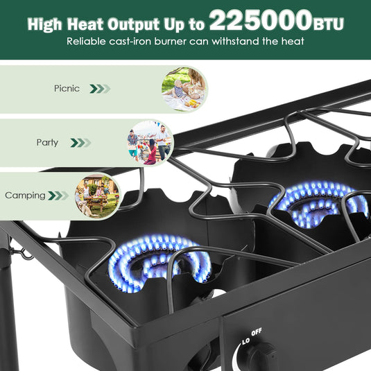 Outdoor Stove Portable Propane Gas Cooker Iron Cast Patio Burner - GoplusUS