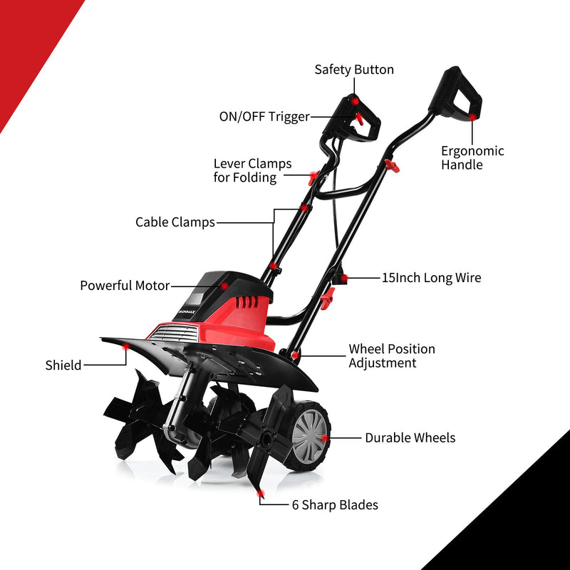 Load image into Gallery viewer, 13.5 Amp Corded Electric Tiller and Cultivator, 17-Inch Tiller with 9' Tilling Depth - GoplusUS