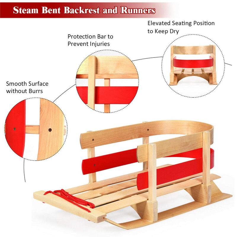 Load image into Gallery viewer, Wooden Sled, Snow Wood Sled Pull Steering Slider with Solid Wood Seat