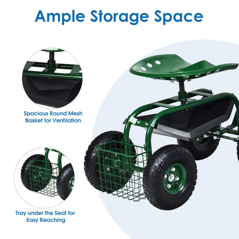 Load image into Gallery viewer, Garden Cart Gardening Workseat w/Wheels, Patio Wagon Scooter for Planting - GoplusUS