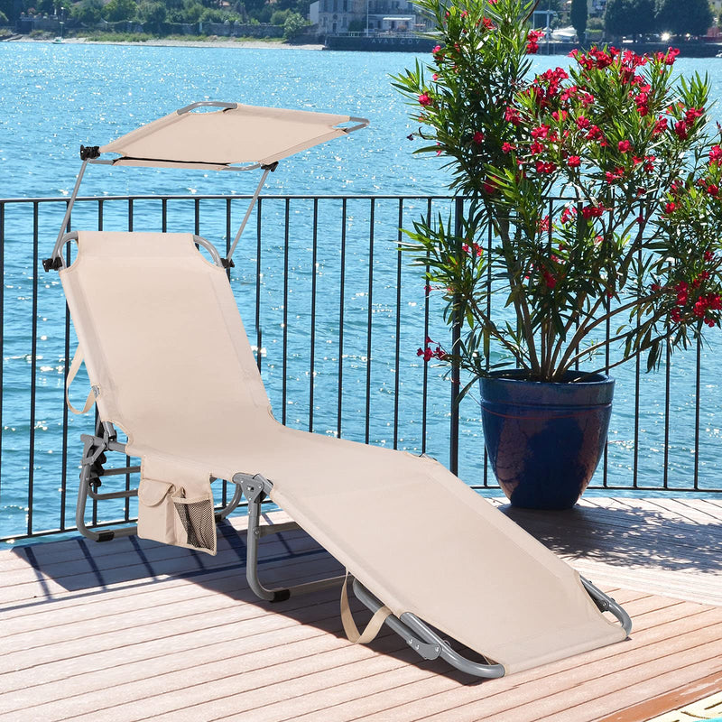 Load image into Gallery viewer, Folding Lounge Chair w/Shade Canopy and Storage Pocket - GoplusUS