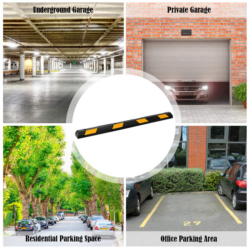 Load image into Gallery viewer, Goplus Rubber Parking Curb, 72" Heavy Duty Packing Block Parking Target with 8 High Reflective Yellow Safety Stripes - GoplusUS