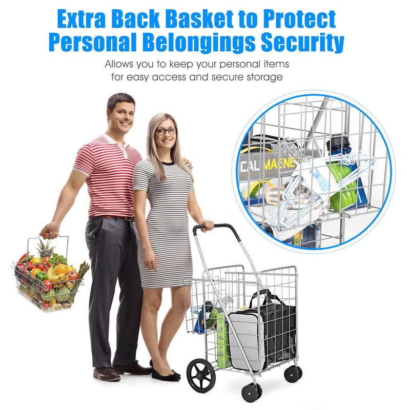Load image into Gallery viewer, Jumbo Folding Shopping Cart for Grocery Laundry Book Luggage Travel - GoplusUS