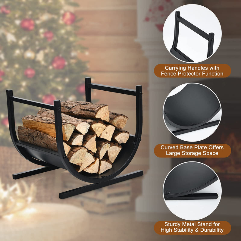 Load image into Gallery viewer, Firewood Rack, 17' U-Shaped Heavy-Duty Iron Log Rack - GoplusUS