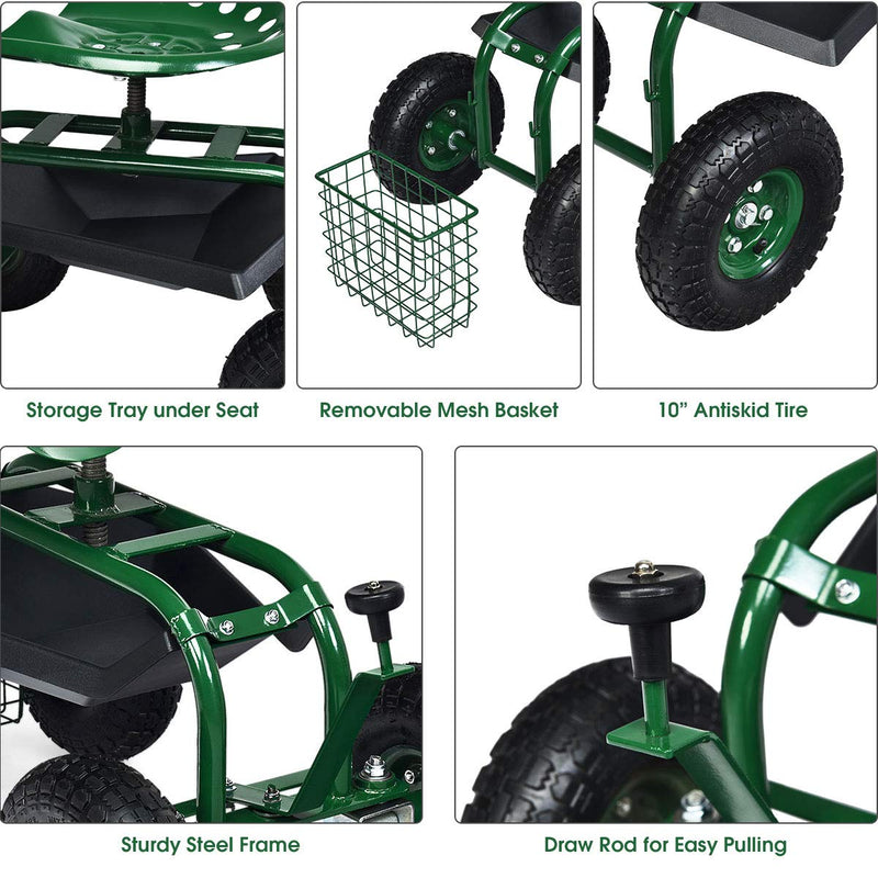 Load image into Gallery viewer, Garden Cart Gardening Workseat w/Wheels, Patio Wagon Scooter for Planting - GoplusUS