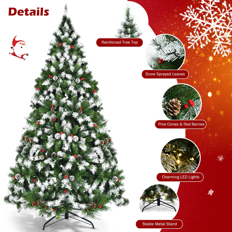 Load image into Gallery viewer, Goplus Pre-lit Snow Flocked Christmas Tree,Hinged Artificial Xmas Tree, Indoor Holiday Festival Decoration - GoplusUS