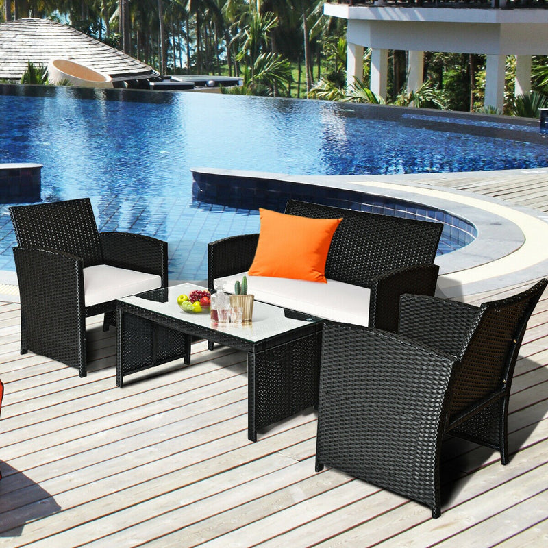 Load image into Gallery viewer, Patio Furniture 4 Pieces Rattan Conversation Sofa Set - GoplusUS