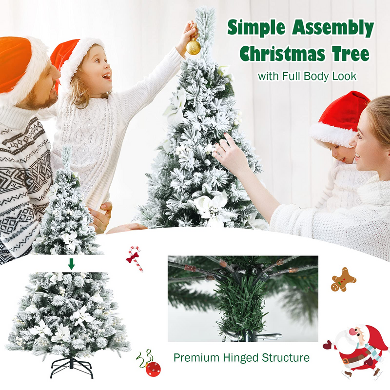 Load image into Gallery viewer, Goplus Snow Flocked Artificial Christmas Tree, Hinged Xmas Tree w/ Folding Metal Stand, Office, Party, Wedding - GoplusUS
