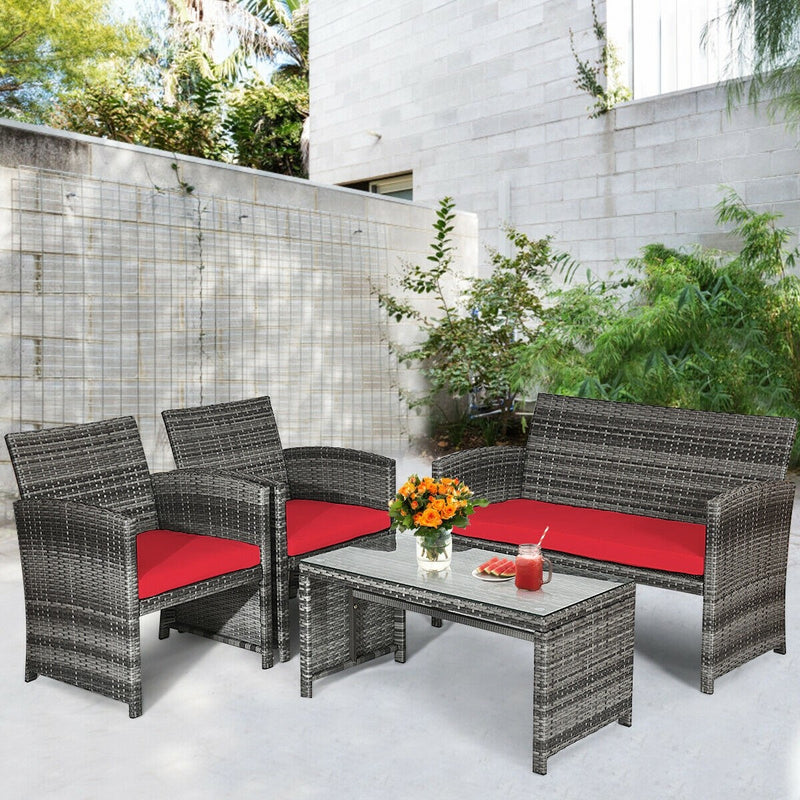 Load image into Gallery viewer, Goplus 4-Piece Rattan Patio Furniture Set, Wicker Rattan Furniture Set