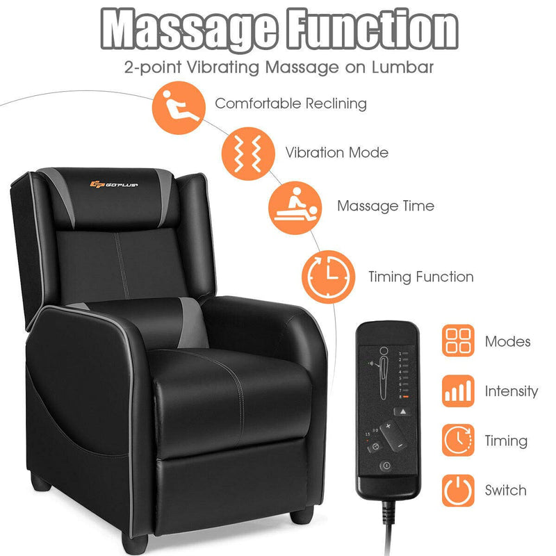 Load image into Gallery viewer, Goplus Massage Gaming Recliner Chair, Racing Style PU Leather Single Recliner Sofa with Footrest - GoplusUS