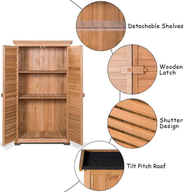 Load image into Gallery viewer, Outdoor Storage Shed Wooden Shutter Design Fir Wood Lockers for Garden Yard - GoplusUS