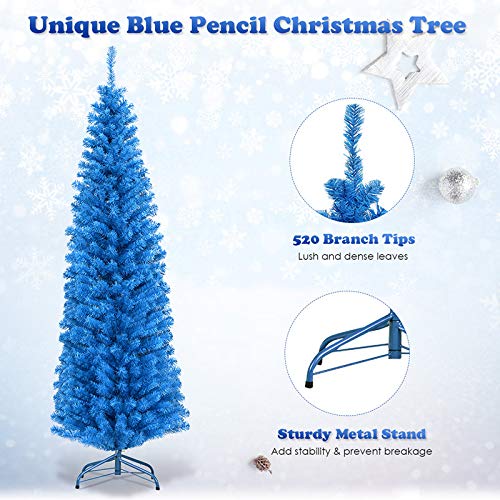 Load image into Gallery viewer, 6ft Blue Pencil Christmas Tree, Artificial Slim Tree - GoplusUS