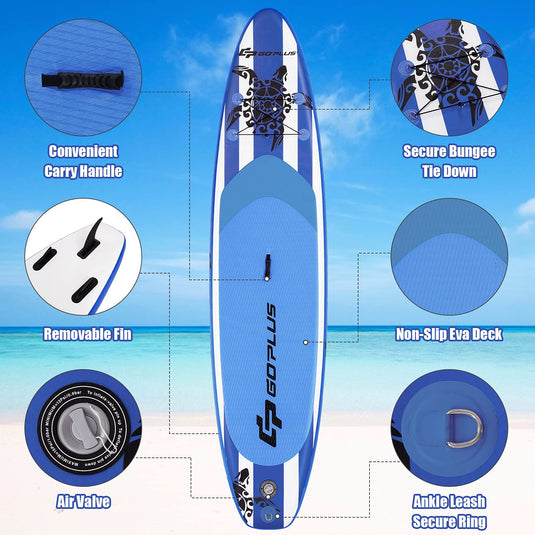 10.5/11FT Inflatable Stand Up Paddle Board, 6.5" Thick SUP with Carry Bag - GoplusUS