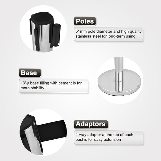 6Pcs Stanchion Post Crowd Control Barrier Stainless Steel Stanchions - GoplusUS