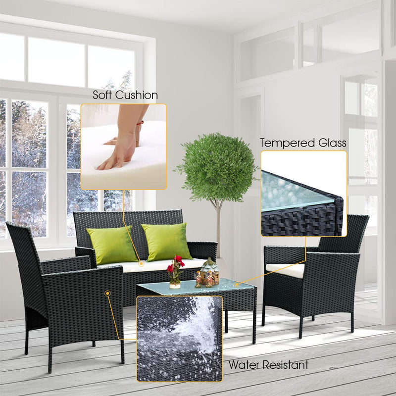 Load image into Gallery viewer, Rattan Sofa Furniture Set Outdoor Garden Patio 4-Piece Cushioned Seat Wicker (Black)