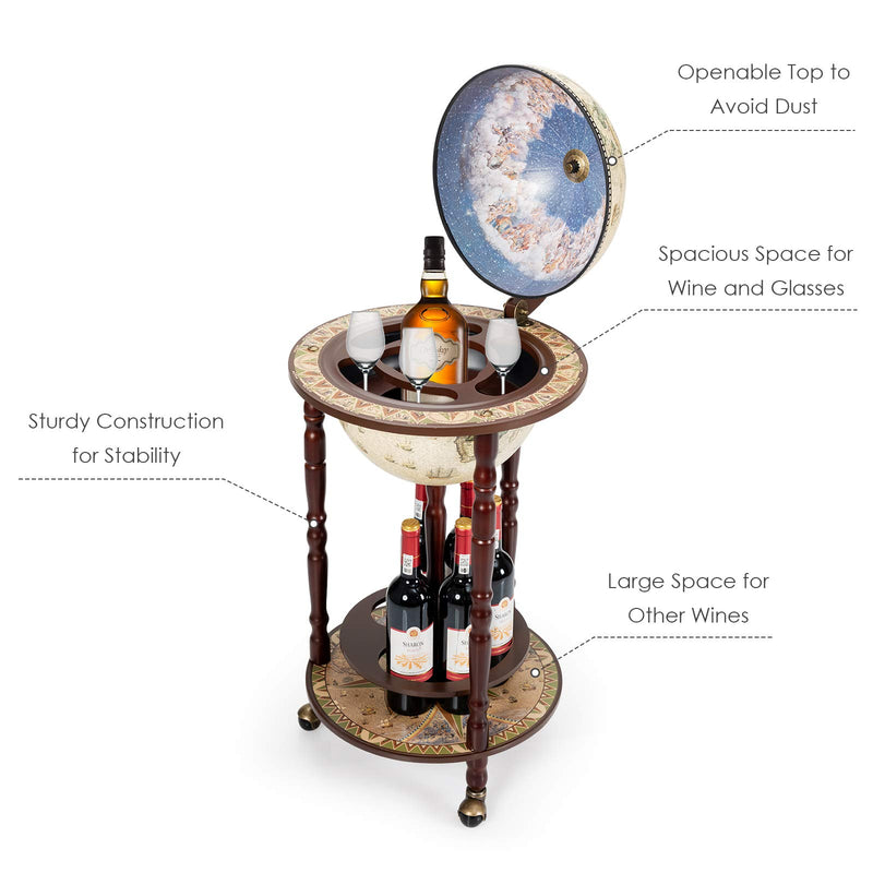 Load image into Gallery viewer, 17" Wood Globe Wine Bar Stand 16th Century Italian Rack Liquor Bottle Shelf - GoplusUS