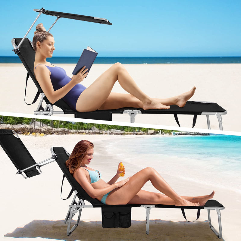 Load image into Gallery viewer, Folding Lounge Chair w/Shade Canopy and Storage Pocket - GoplusUS