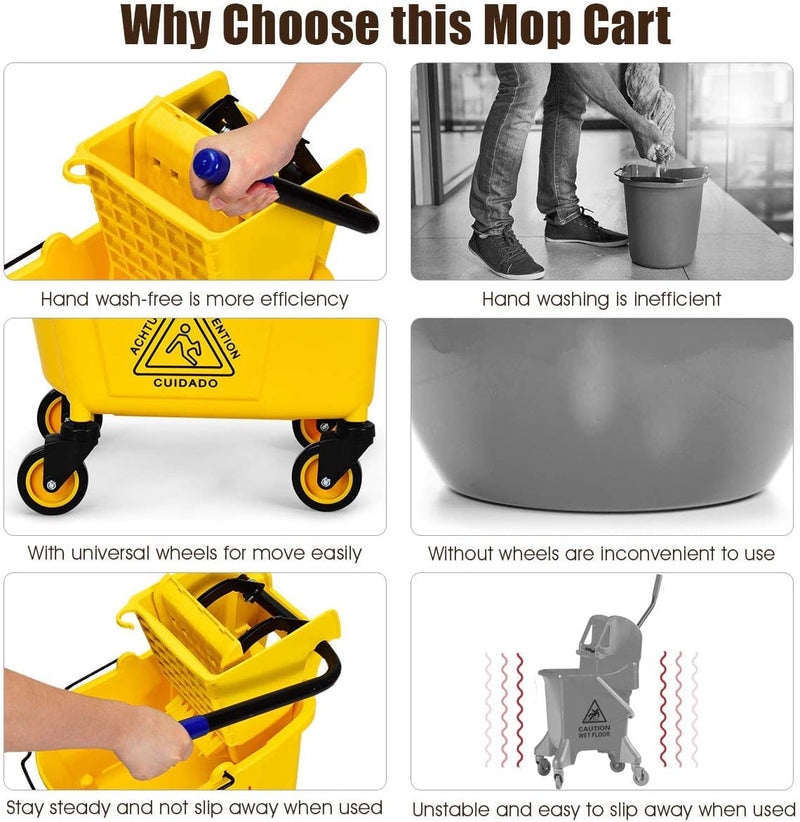 Load image into Gallery viewer, Commercial Mop Bucket Side Press Wringer Cleaning Caddy - GoplusUS