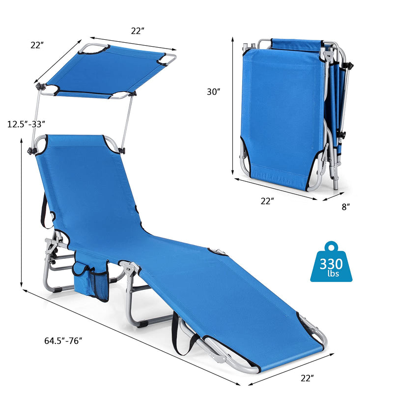Load image into Gallery viewer, Folding Lounge Chair w/Shade Canopy and Storage Pocket - GoplusUS