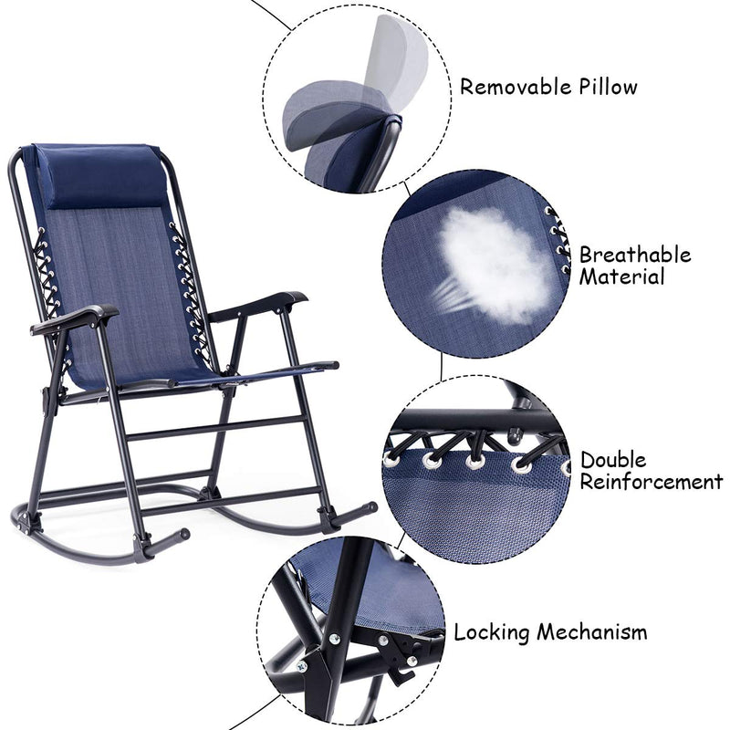 Load image into Gallery viewer, Folding Rocking Chair Recliner Headrest Patio Pool Yard Outdoor - GoplusUS