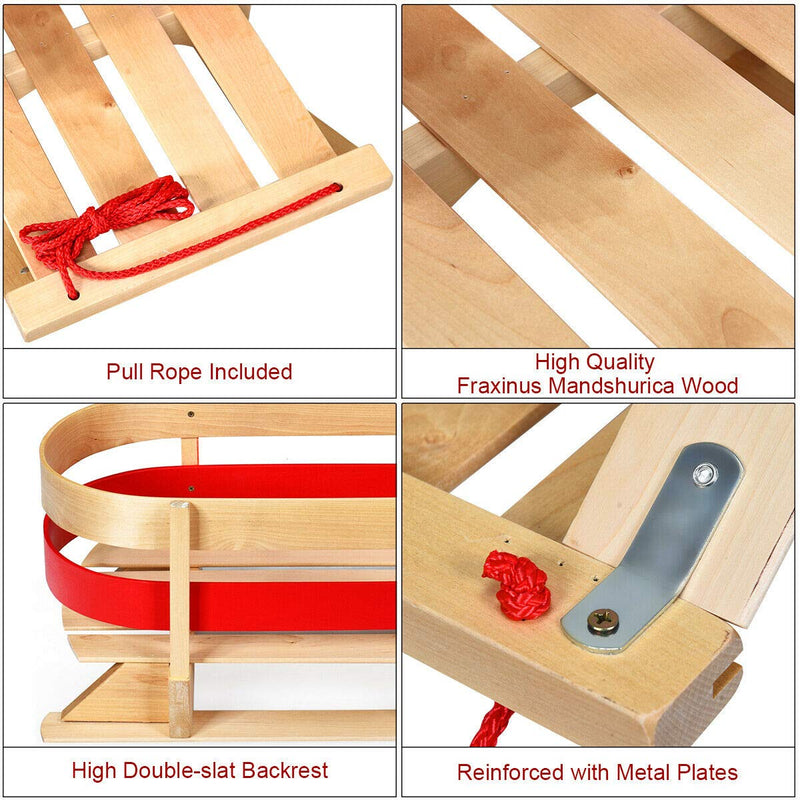 Load image into Gallery viewer, Wooden Sled, Snow Wood Sled Pull Steering Slider with Solid Wood Seat