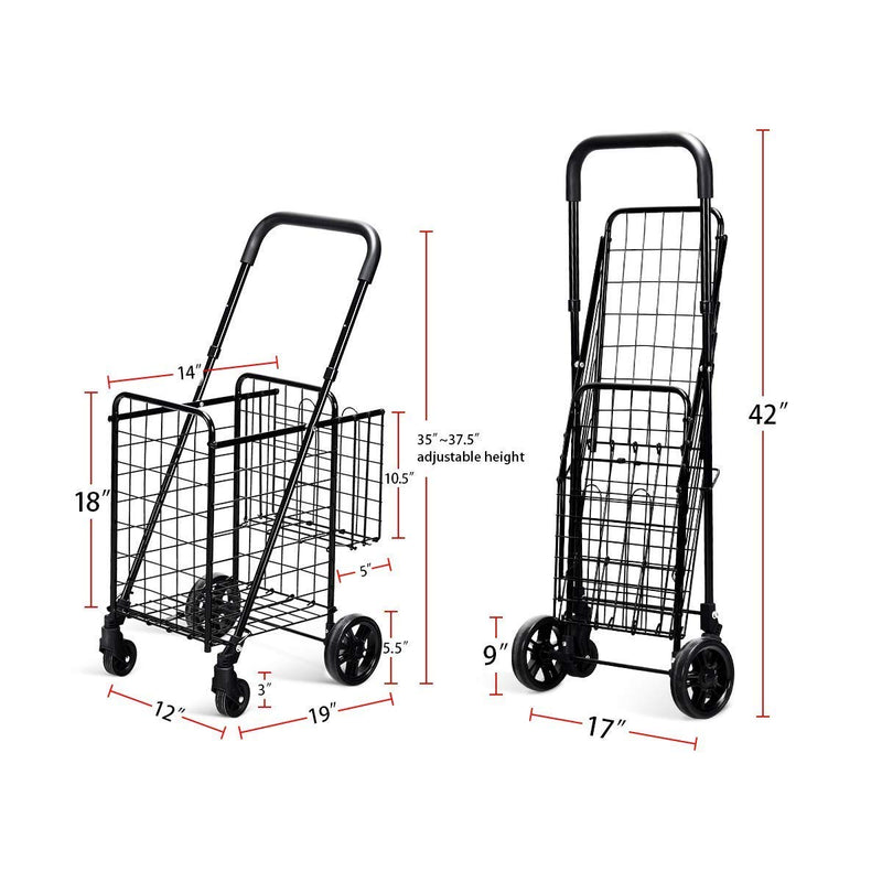 Load image into Gallery viewer, Folding Shopping Utility Cart, Double Basket and 360 Swivel Wheels - GoplusUS