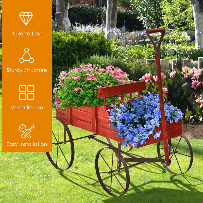 Load image into Gallery viewer, Wagon Planter, Decorative Wooden Garden Planter with Wheels