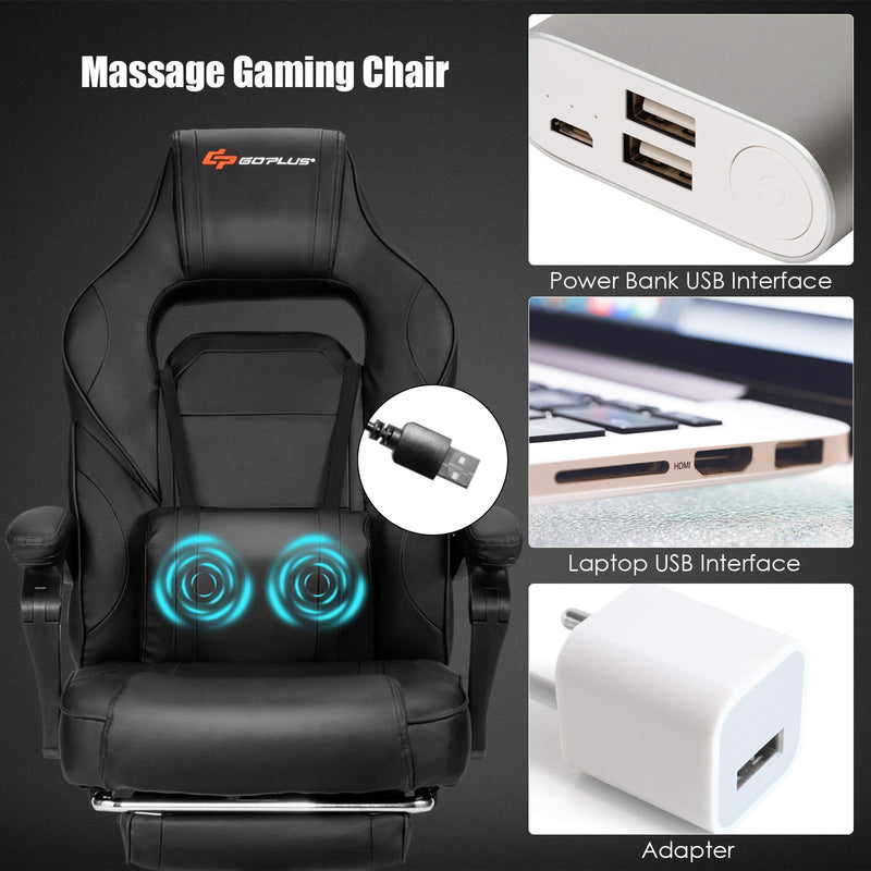 Load image into Gallery viewer, Massage Gaming Chair, Seat Height Adjustment Racing Computer Office Chair - GoplusUS