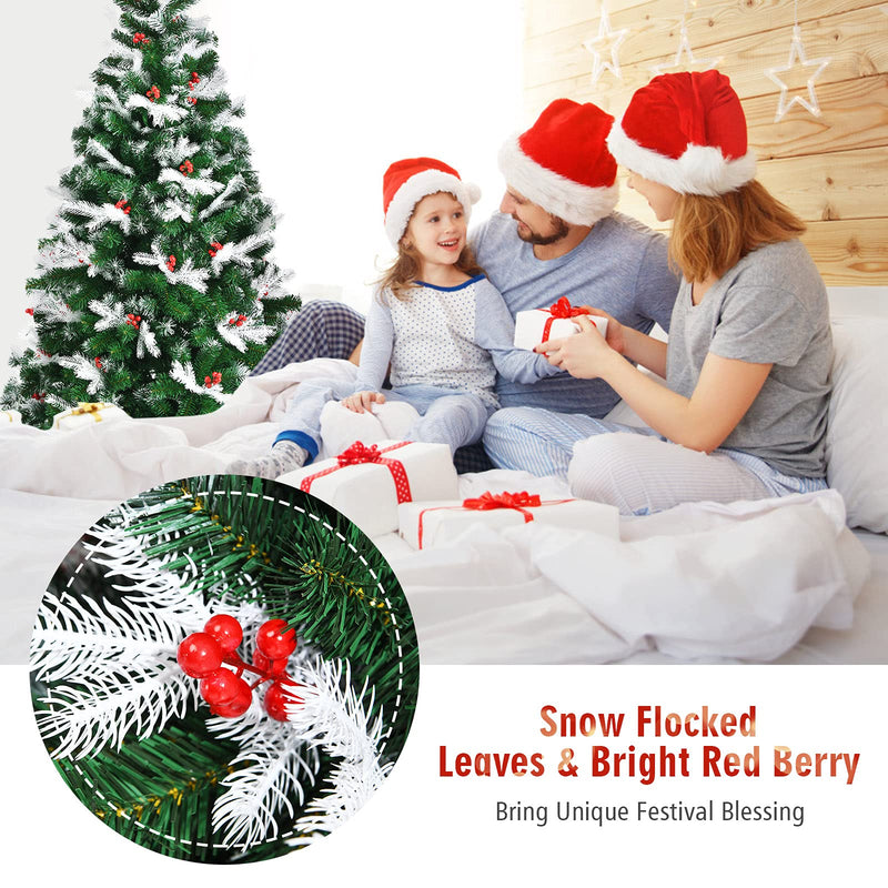 Load image into Gallery viewer, 6ft/7ft Snow Flocked Christmas Tree, Artificial Hinged XmasTree - GoplusUS