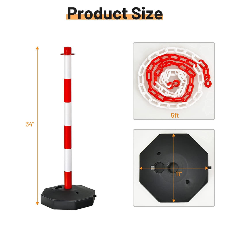 Load image into Gallery viewer, Goplus 2 Pack Delineator Post Cone, Traffic Cones Safety Barrier with Octagonal Fillable Base & 5FT Link Chains (2PCS, White+Red) - GoplusUS