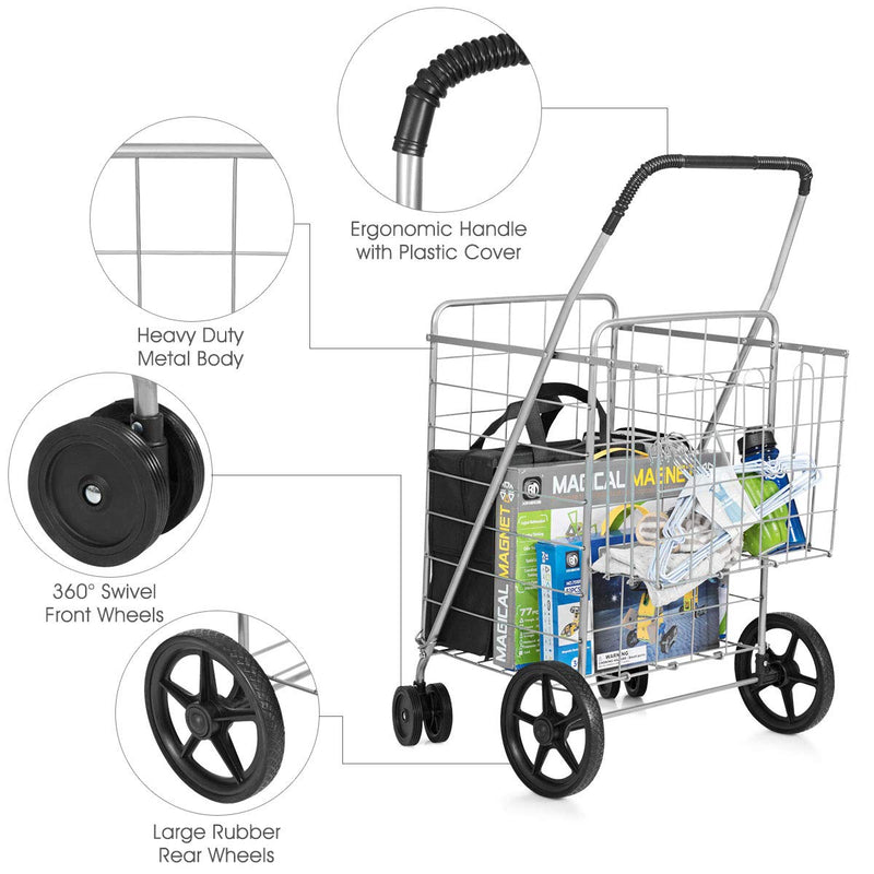 Load image into Gallery viewer, Jumbo Folding Shopping Cart for Grocery Laundry Book Luggage Travel - GoplusUS