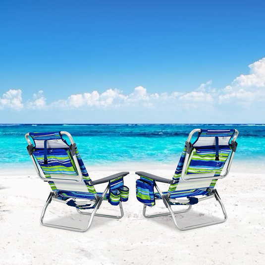 Goplus Backpack Beach Chairs, 2 Pcs Portable Camping Chairs with Cool Bag and Cup Holder (Without Side Table) - GoplusUS