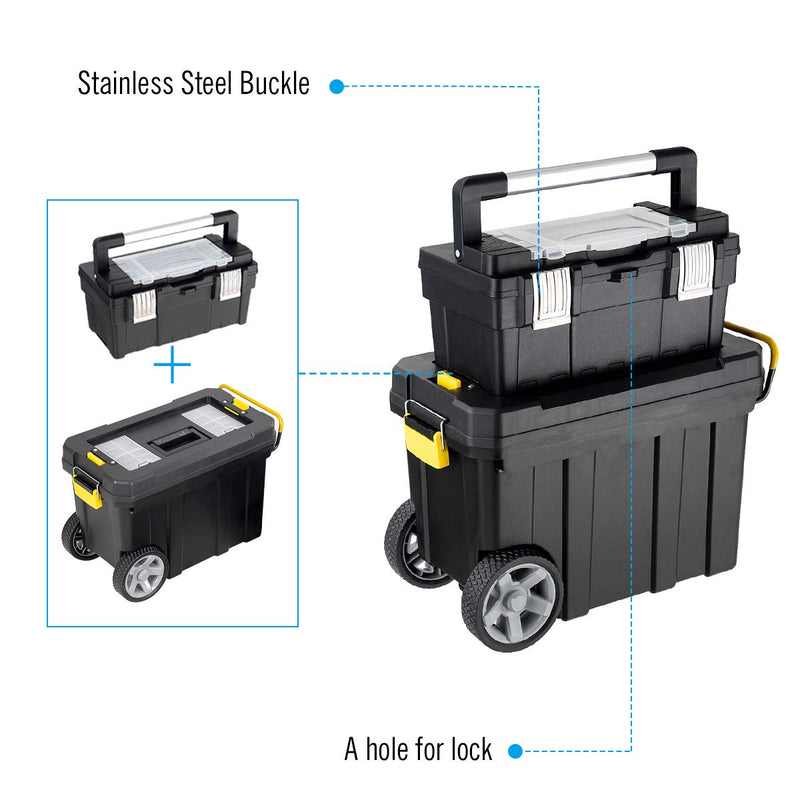 Load image into Gallery viewer, 2-in-1 Tool Box Portable Rolling Toolbox Storage Solution Multi-Purpose Plastic Organizer Set - GoplusUS