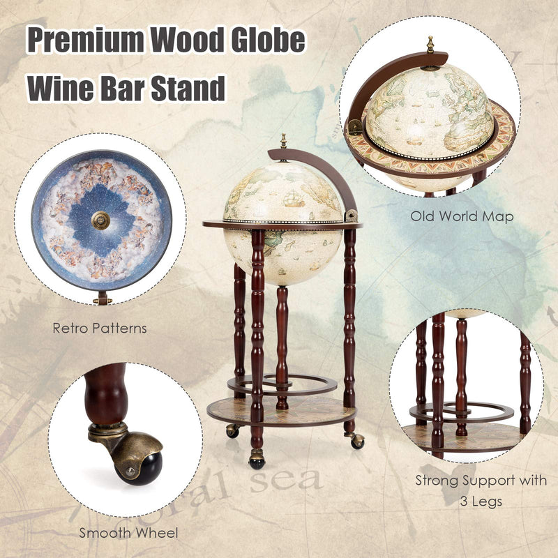 Load image into Gallery viewer, 17" Wood Globe Wine Bar Stand 16th Century Italian Rack Liquor Bottle Shelf - GoplusUS