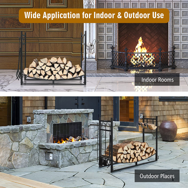 Load image into Gallery viewer, Firewood Rack with Tool Set 36' /30' Fireplace Log Holder - GoplusUS