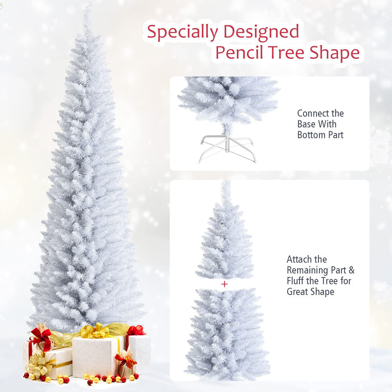 Load image into Gallery viewer, 5FT / 6FT / 7FT Pencil Christmas Tree, Artificial Slim White Christmas Tree - GoplusUS