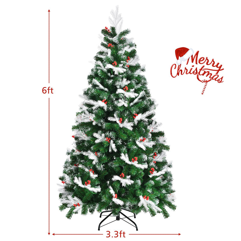 Load image into Gallery viewer, 6ft/7ft Snow Flocked Christmas Tree, Artificial Hinged XmasTree - GoplusUS