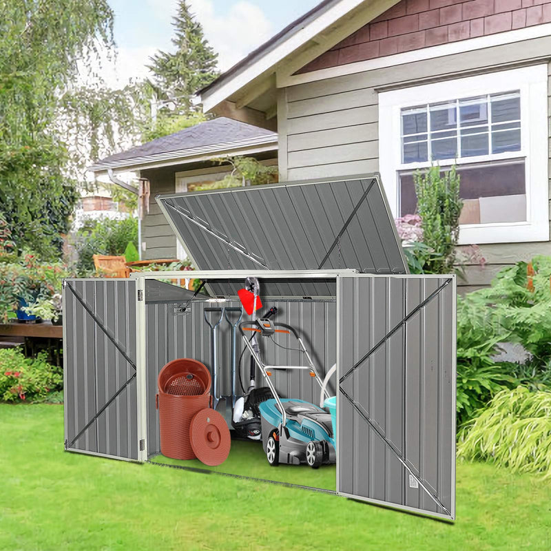 Load image into Gallery viewer, Outdoor Storage Shed 6' x 3', Multi-Purpose Galvanized Steel Garbage Cans Box - GoplusUS