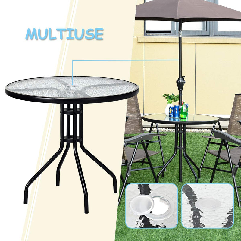 Load image into Gallery viewer, 32" Outdoor Patio Table Round Shape Steel Frame Tempered Glass Top - GoplusUS