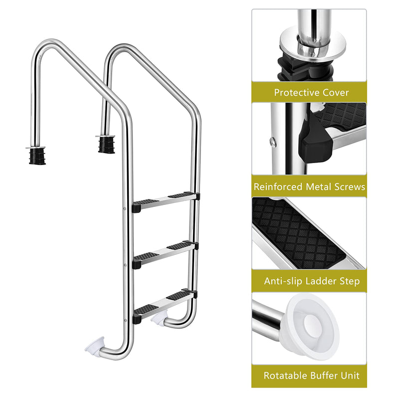 Load image into Gallery viewer, Swimming Pool Ladder, 3-Step In-Ground Stainless Steel Step for Indoor/Outdoor Pool