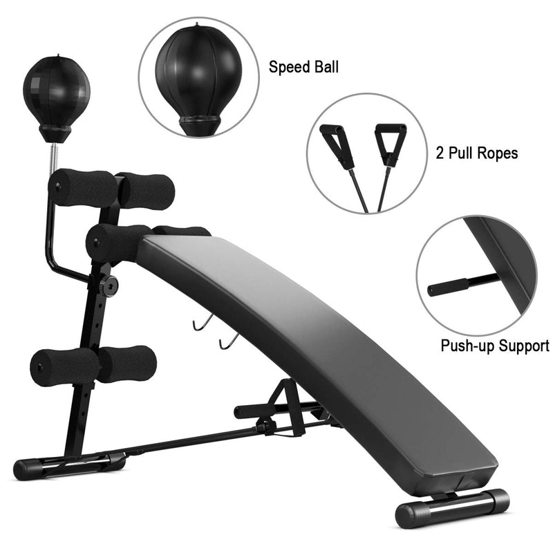 Load image into Gallery viewer, Goplus Adjustable Sit Up Bench, Decline Curved Slant Ab Bench Crunch Board with Speed Ball (Black) - GoplusUS
