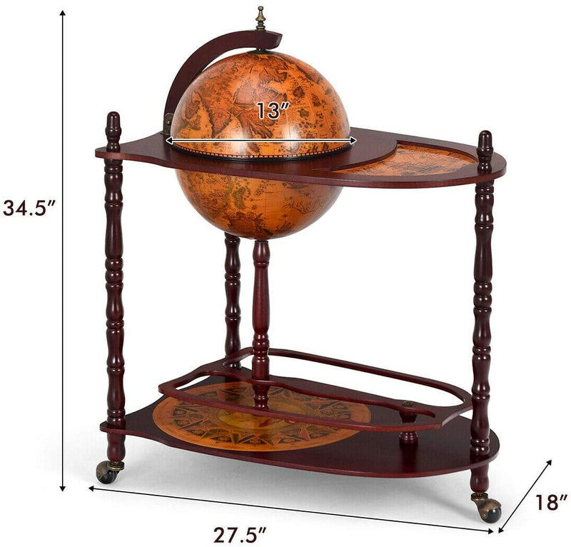 Load image into Gallery viewer, 34" Wood Globe Wine Bar Stand 16th Century Italian Rack Bigger Shelf for More Liquor Bottle - GoplusUS