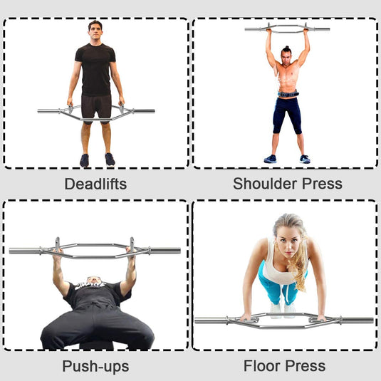 Folding Trap Bar 56" Chrome Finish Hex Weight Lifting Bar Deadlift Bar with Two-Handle - GoplusUS