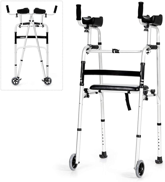 Foldable Standard Walker, Lightweight Aluminum Alloy Rehabilitation Auxiliary Walker - GoplusUS