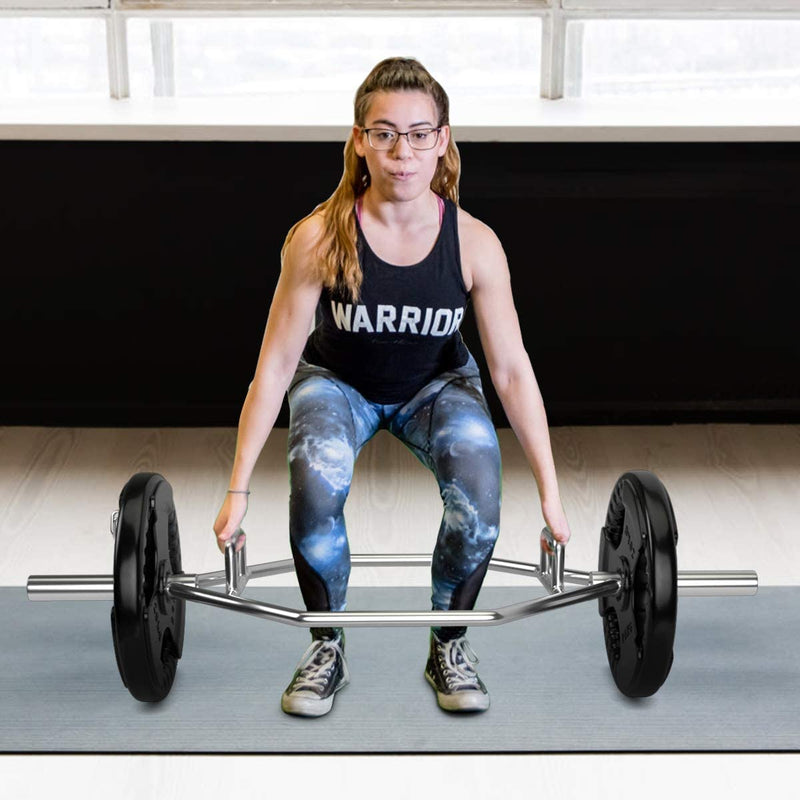 Load image into Gallery viewer, Folding Trap Bar 56" Chrome Finish Hex Weight Lifting Bar Deadlift Bar with Two-Handle - GoplusUS