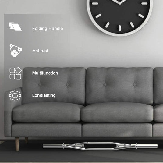 Folding Trap Bar 56" Chrome Finish Hex Weight Lifting Bar Deadlift Bar with Two-Handle - GoplusUS