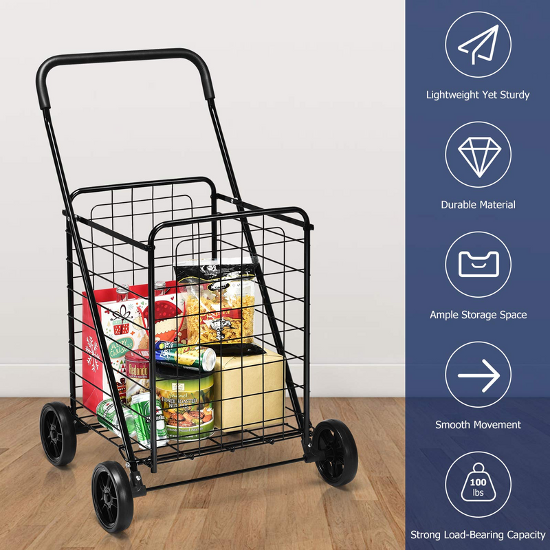 Load image into Gallery viewer, Goplus Folding Shopping Cart, Light Weight Utility Grocery Cart with Wheels, Portable Cart - GoplusUS
