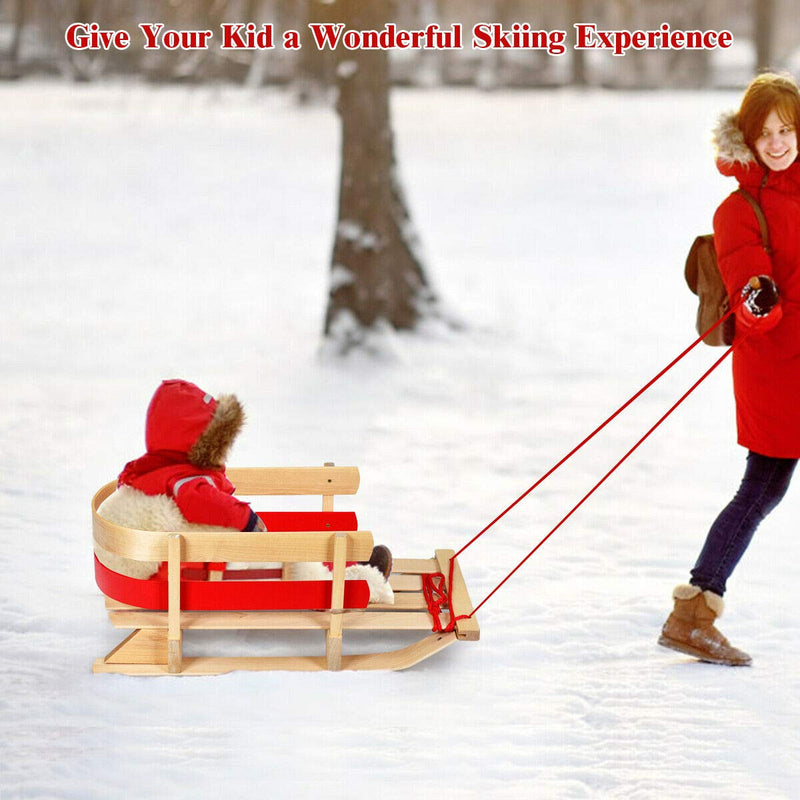 Load image into Gallery viewer, Wooden Sled, Snow Wood Sled Pull Steering Slider with Solid Wood Seat