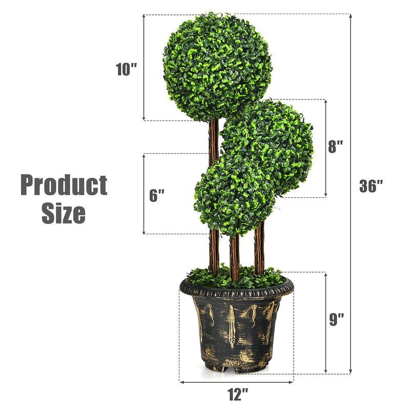 Load image into Gallery viewer, 2.5 Ft/3 Ft Artificial Boxwood Topiary Tree, Fake Greenery Plants Triple Ball Tree - GoplusUS